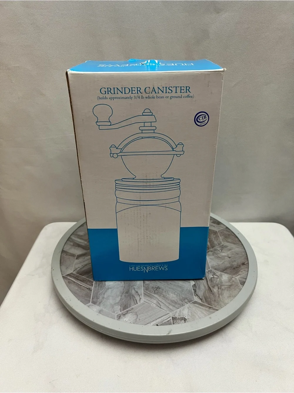HuesNBrews Ceramic Coffee Grinder Canister Manual Hand Crank Brown New in Box